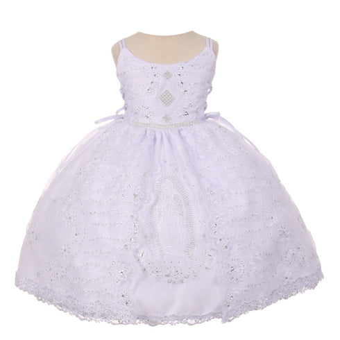 Rainkids Little Girls White  Rhinestone Virgin Mary Embroidery Baptism Dress 2-6 - SophiasStyle.com